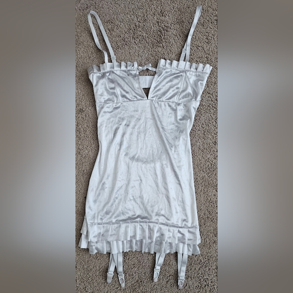 Leg Avenue Open Back White Satin Slip Dress